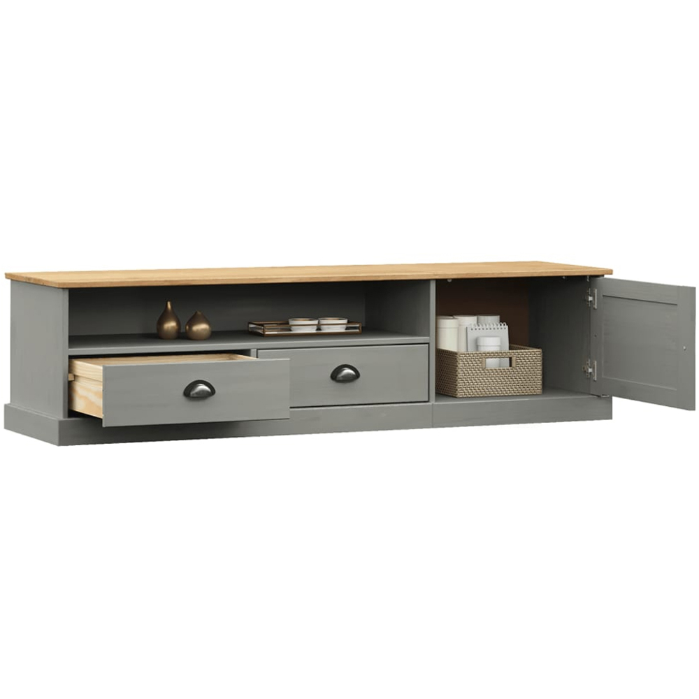 vidaXL Vigo Single Door 2 Drawer Single Shelf Grey Solid Pine Wood TV Cabinet Image 3