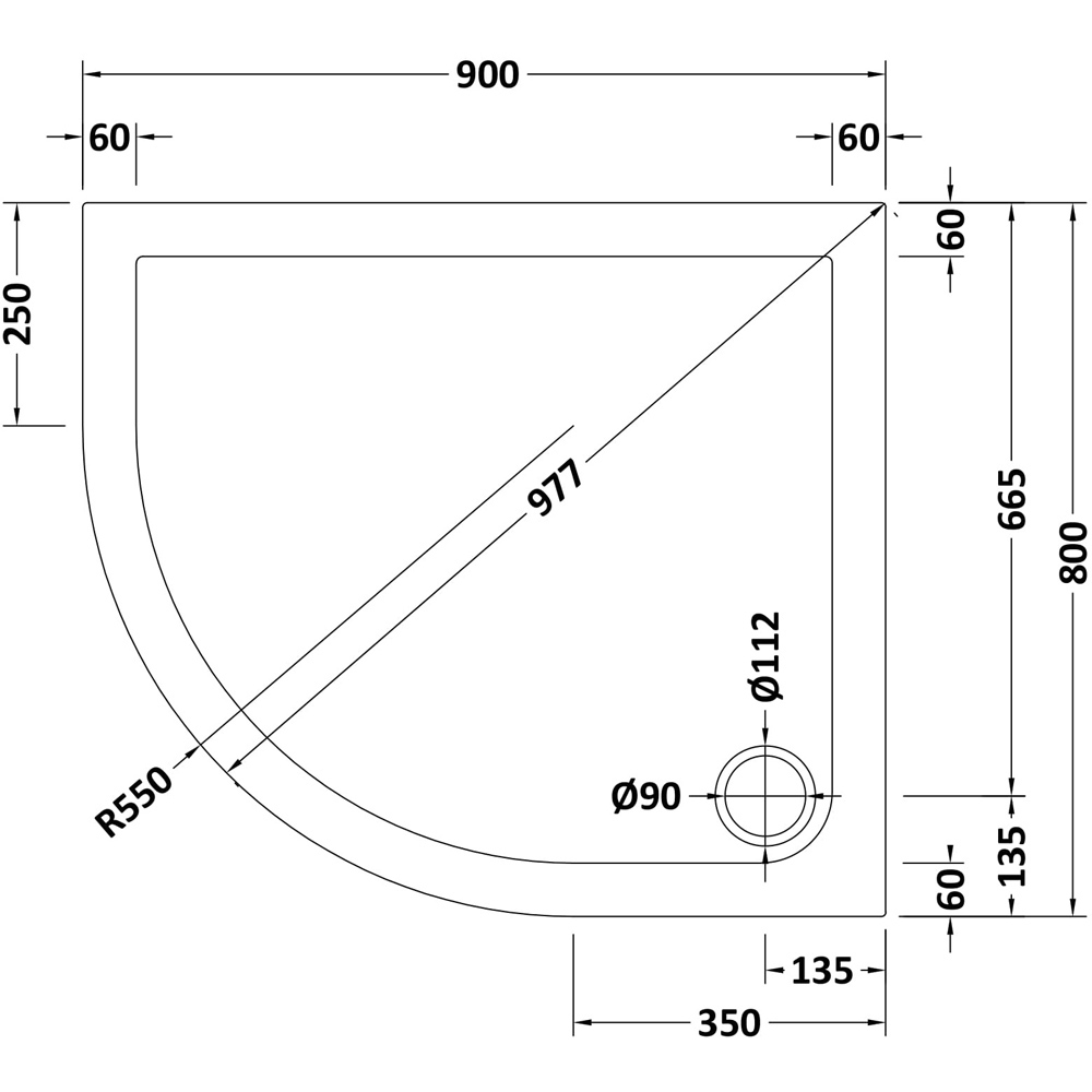 nuie Left Hand Offset Quadrant Shower Tray 800 x 900mm Image 2