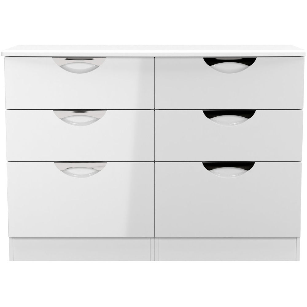 Crowndale Camden 6 Drawer White Gloss and White Wide Chest of Drawers Ready Assembled Image 2