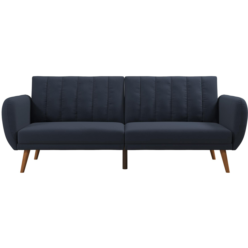 Novogratz Brittany 3 Seater Navy Blue Linen Sofa Bed with Wooden Legs ...