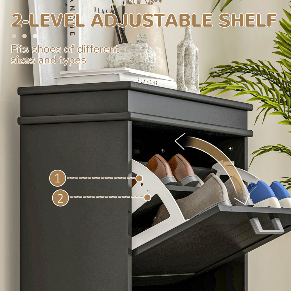 Portland 2 Flip Drawer Black Slim Shoe Storage Cabinet Image 8