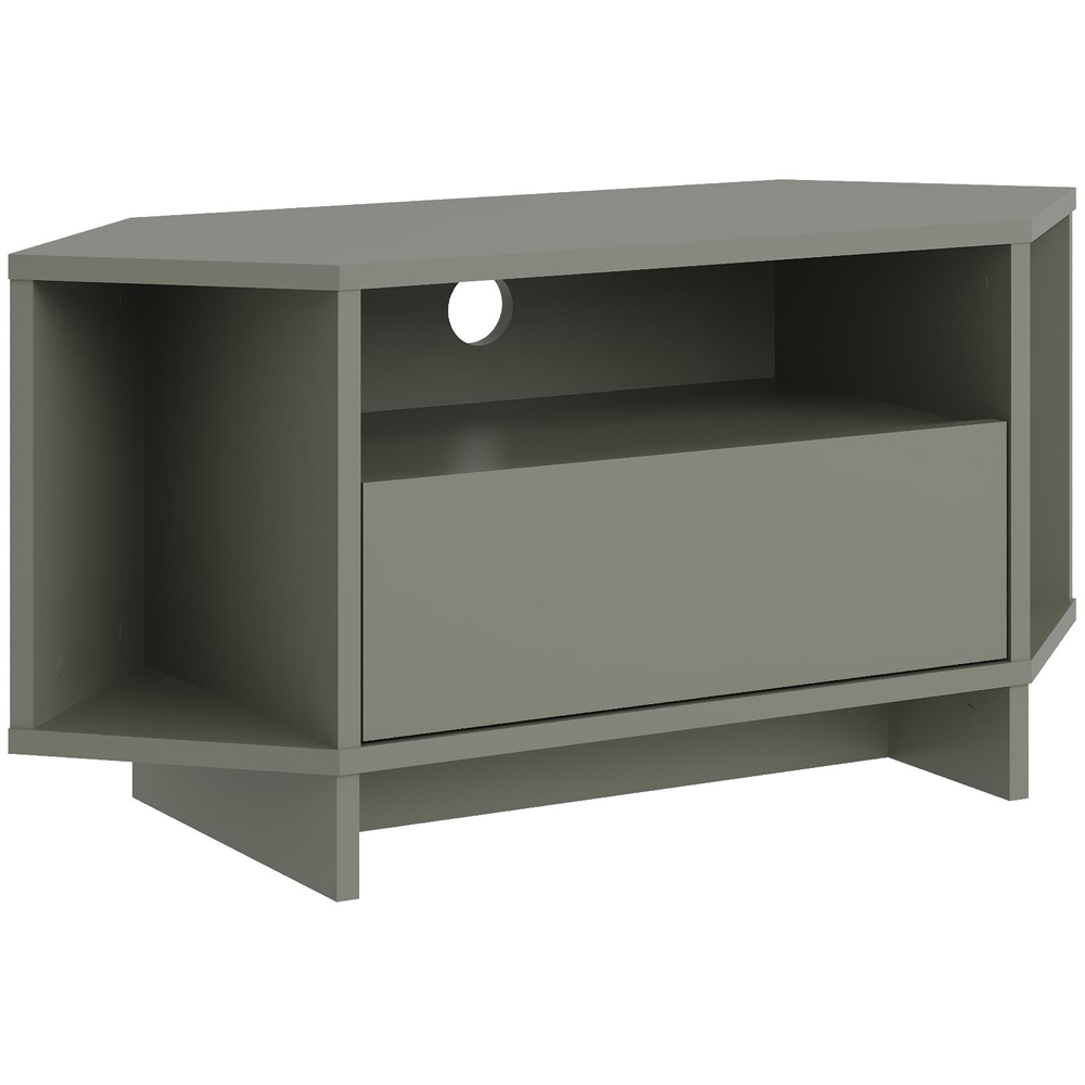 Decortie Viva 3 Shelf Single Cabinet Ash Green Finish Modern Corner TV Stand Image 2