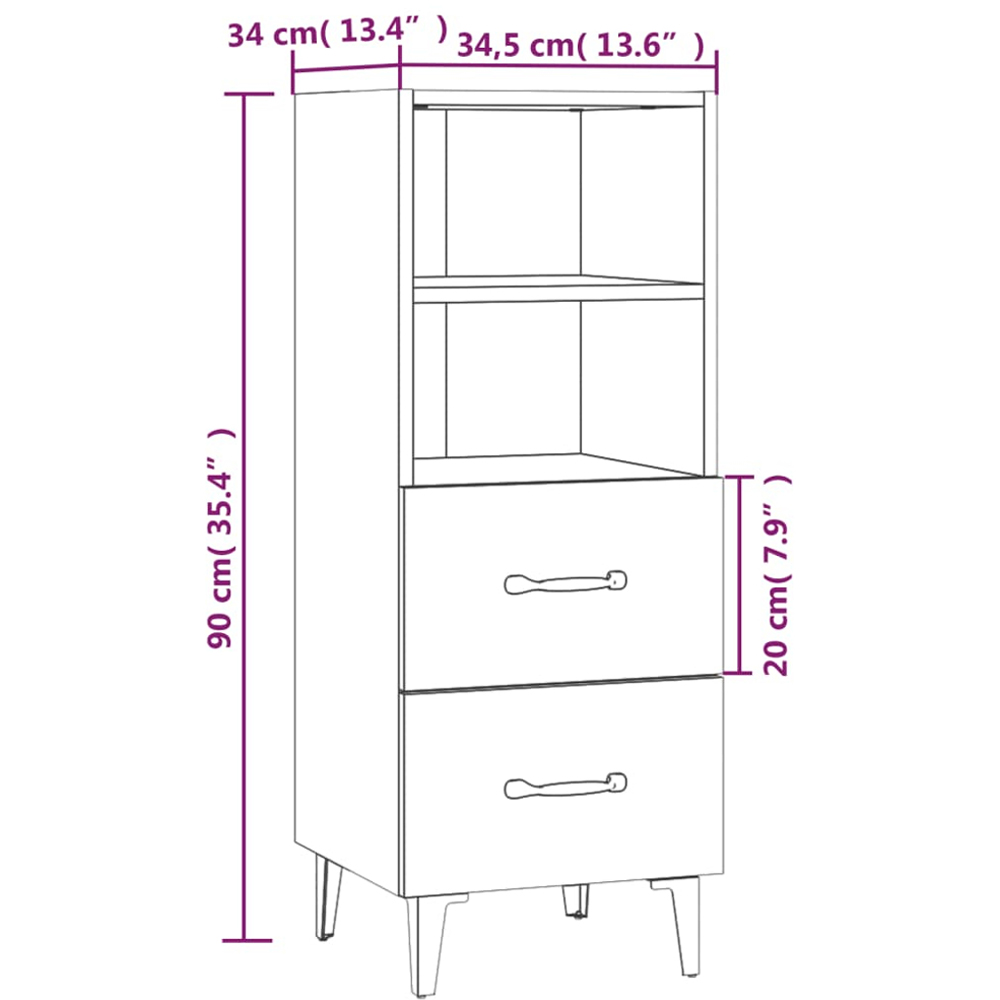 vidaXL 2 Drawer 2 Shelf Sonoma Oak Narrow Sideboard Image 8