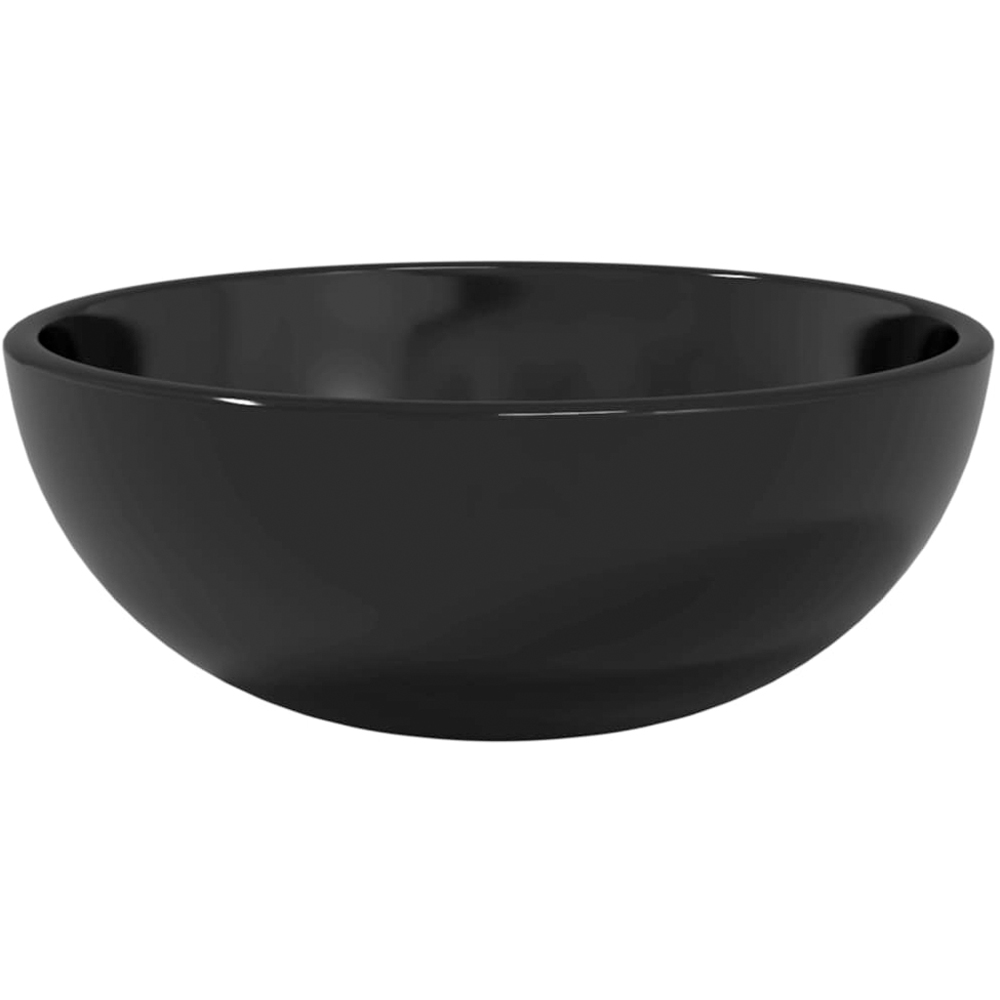 vidaXL Black Tempered Glass Round Wash Basin 120 x 300mm Image 1