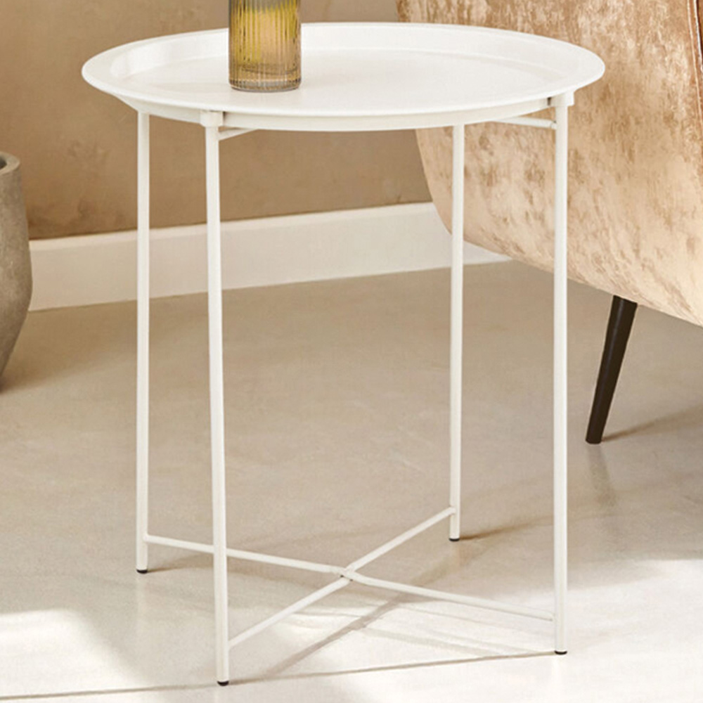 Premier Housewares White Metal Round Side Table Image 1