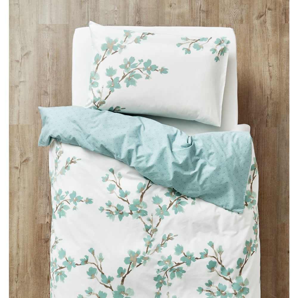 Wilko Symmetry Blossom Duck Egg Easy Care Single Duvet Set Wilko