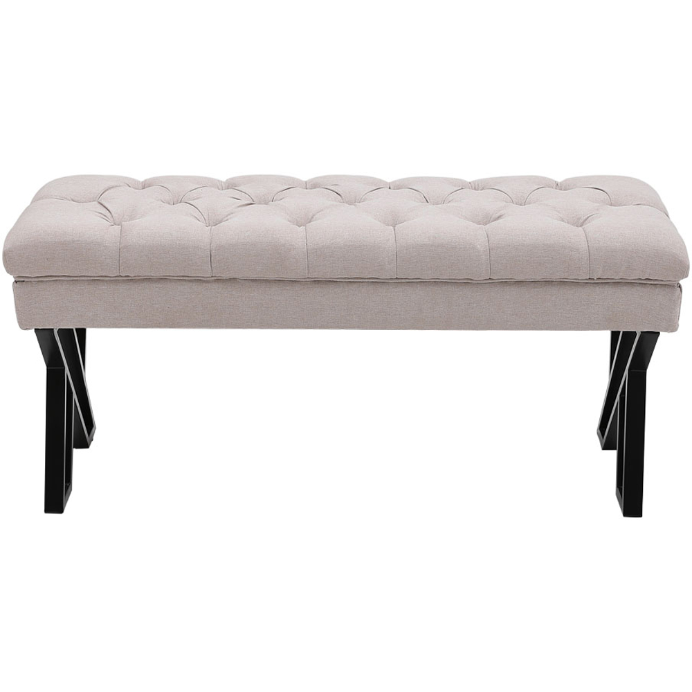 Living and Home Cream Mid Century Metal Upholstered Bench Image 2