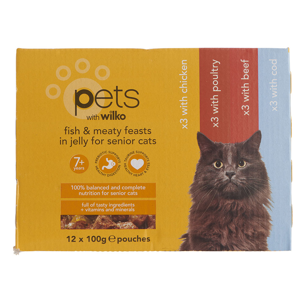 Wilko Fish and Meaty Feasts in Jelly for Senior Cats 100g Case of 4 x 12 Pack Image 2