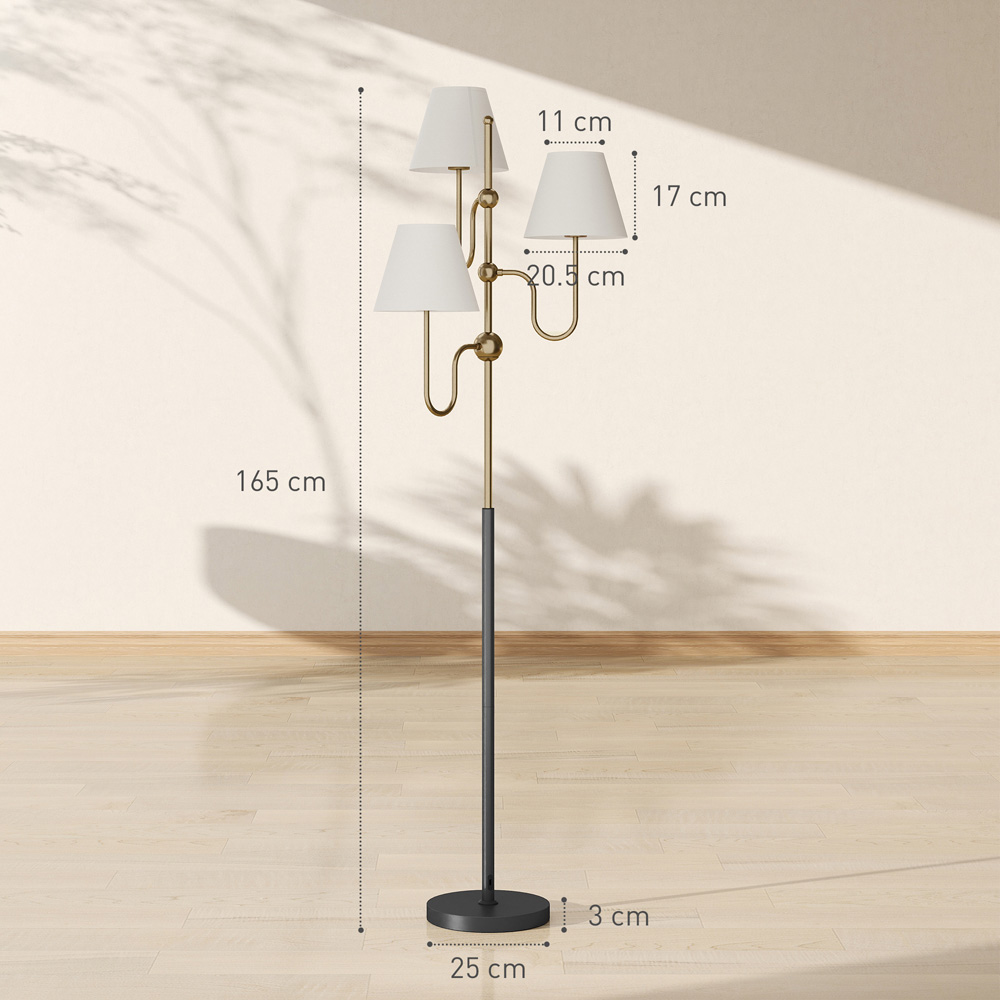 HOMCOM 3 Light Linen Shade Gold Metal Floor Lamp with Foot Switch Image 9