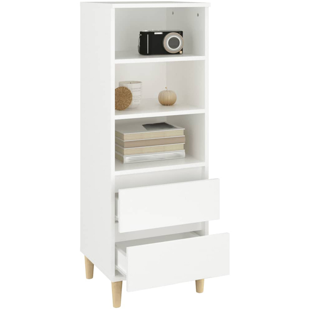 vidaXL 2 Drawer 3 Open Shelf White Highboard with Wooden Legs Image 5