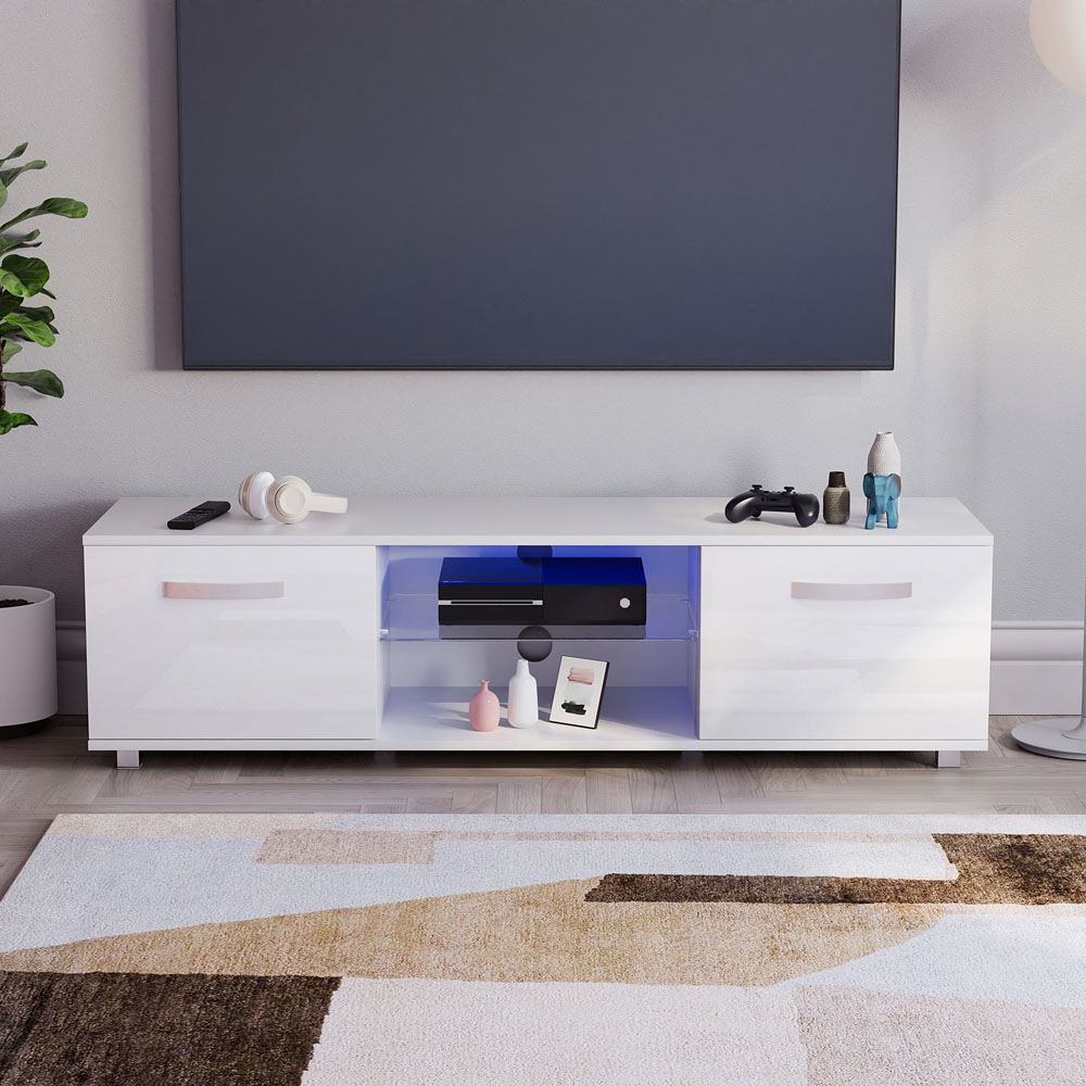 Vida Designs Cosmo 2 Door White TV Unit with LED Image 5