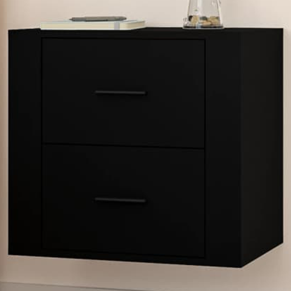vidaXL 2 Drawer Black Wall Mounted Bedside Table Image 1