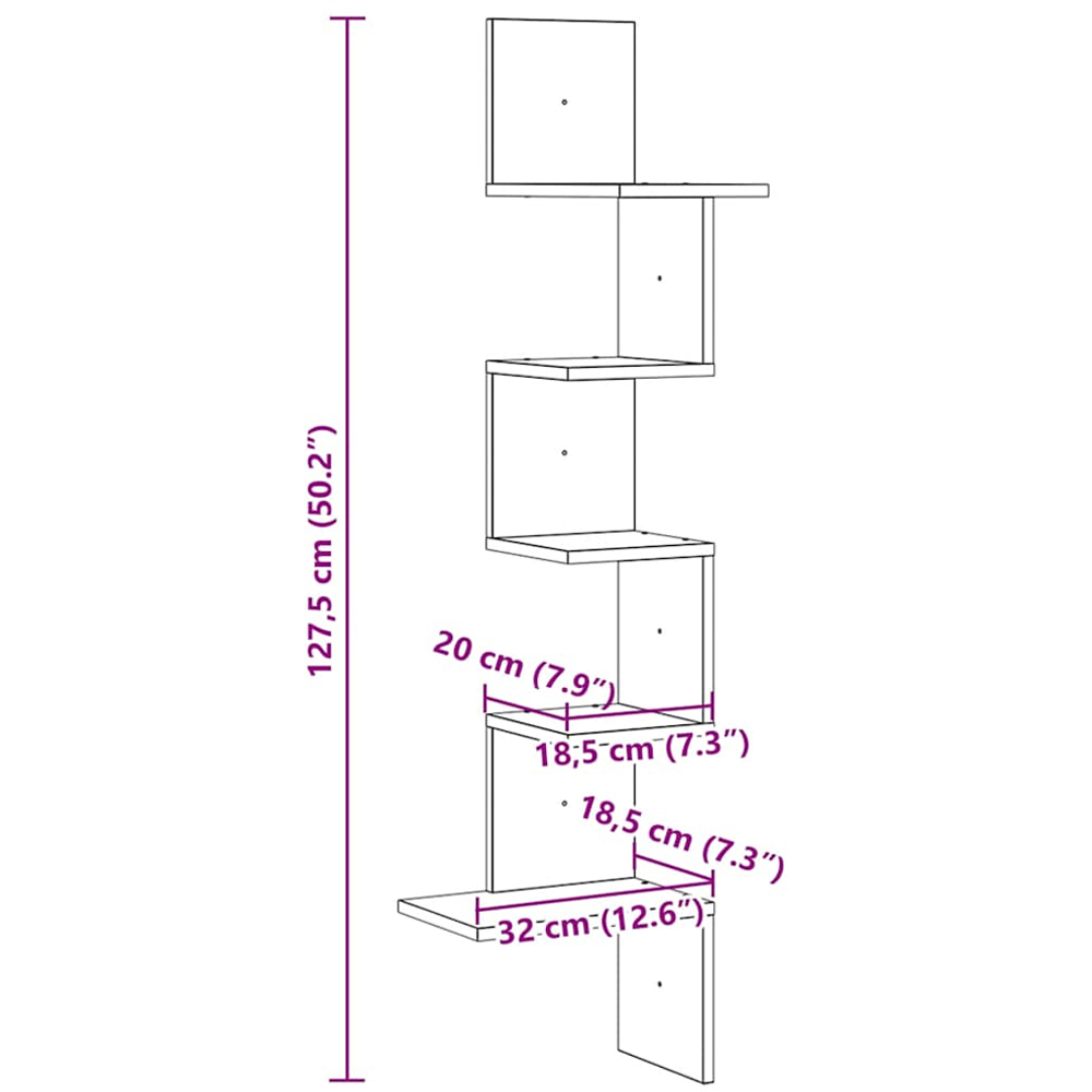 vidaXL 5 Shelf Old Wood Floating Corner Wall Shelf Image 8
