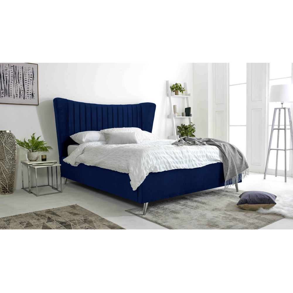 Eleganza Tatum Double Blue Plush Velvet Bed Frame with Headboard Image 7