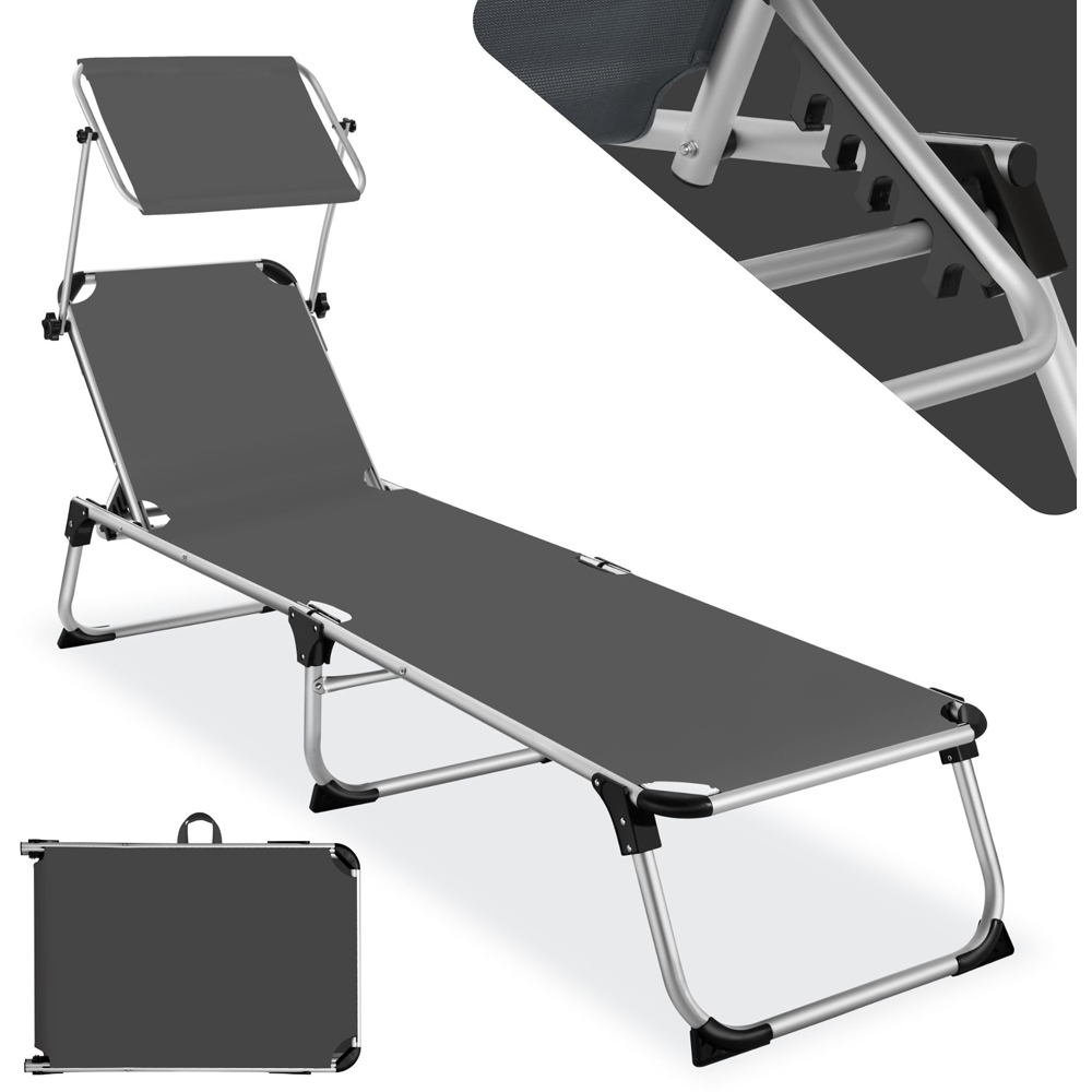 tectake Aurelie Grey 6 Step Adjustable Backrest Foldable Sun Lounger Image 2