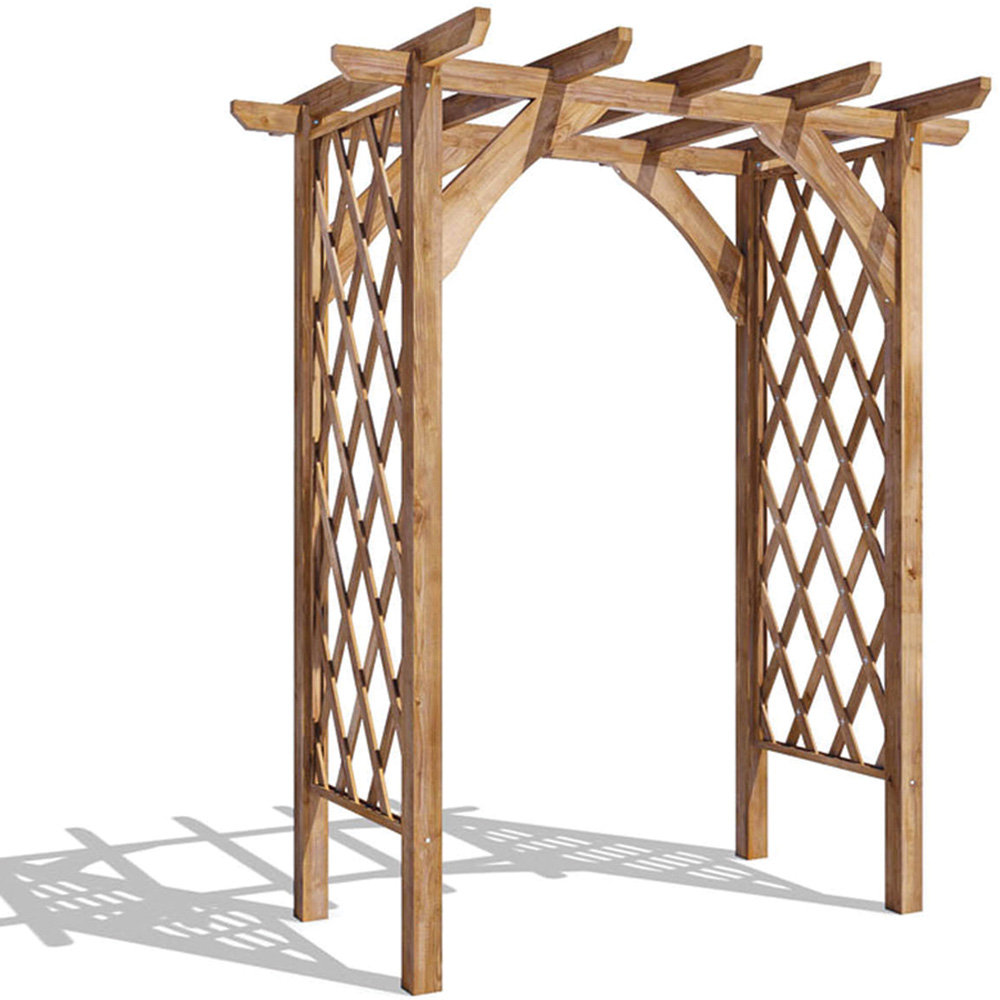 Dunster House Jasmine 6 x 4.5ft Brown Timber Corner Pergola Arch with Trellis Lattice Image 2