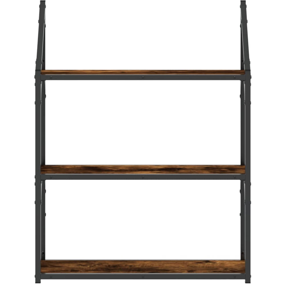vidaXL 3 Shelf Smoked Oak Floating Wall Shelf Image 3