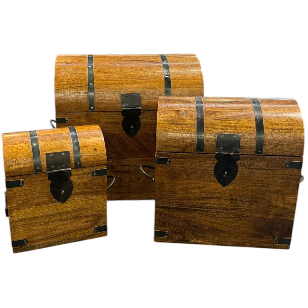 Acacia Home Brown Wooden Chests 45cm Set of 3 Image 2