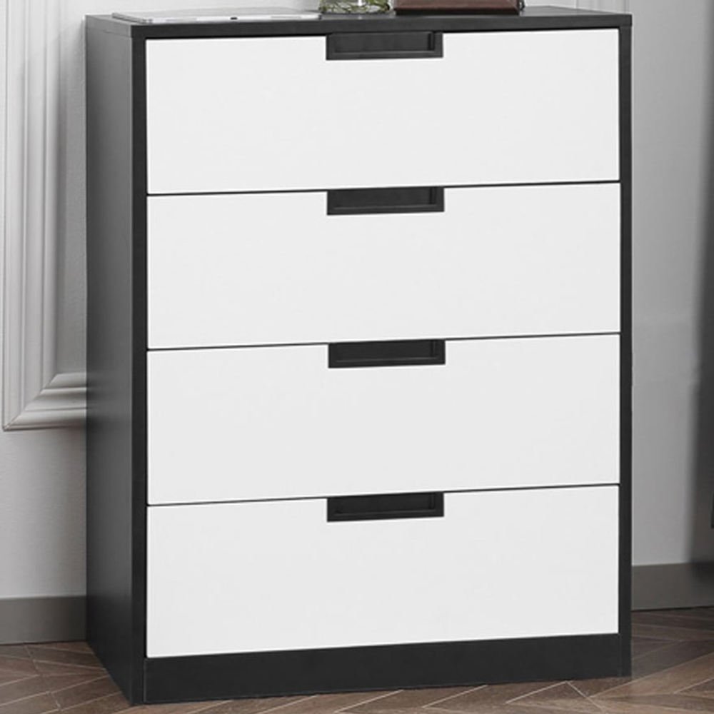 Portland 4 Drawer White and Black Storage Cabinet Image 1
