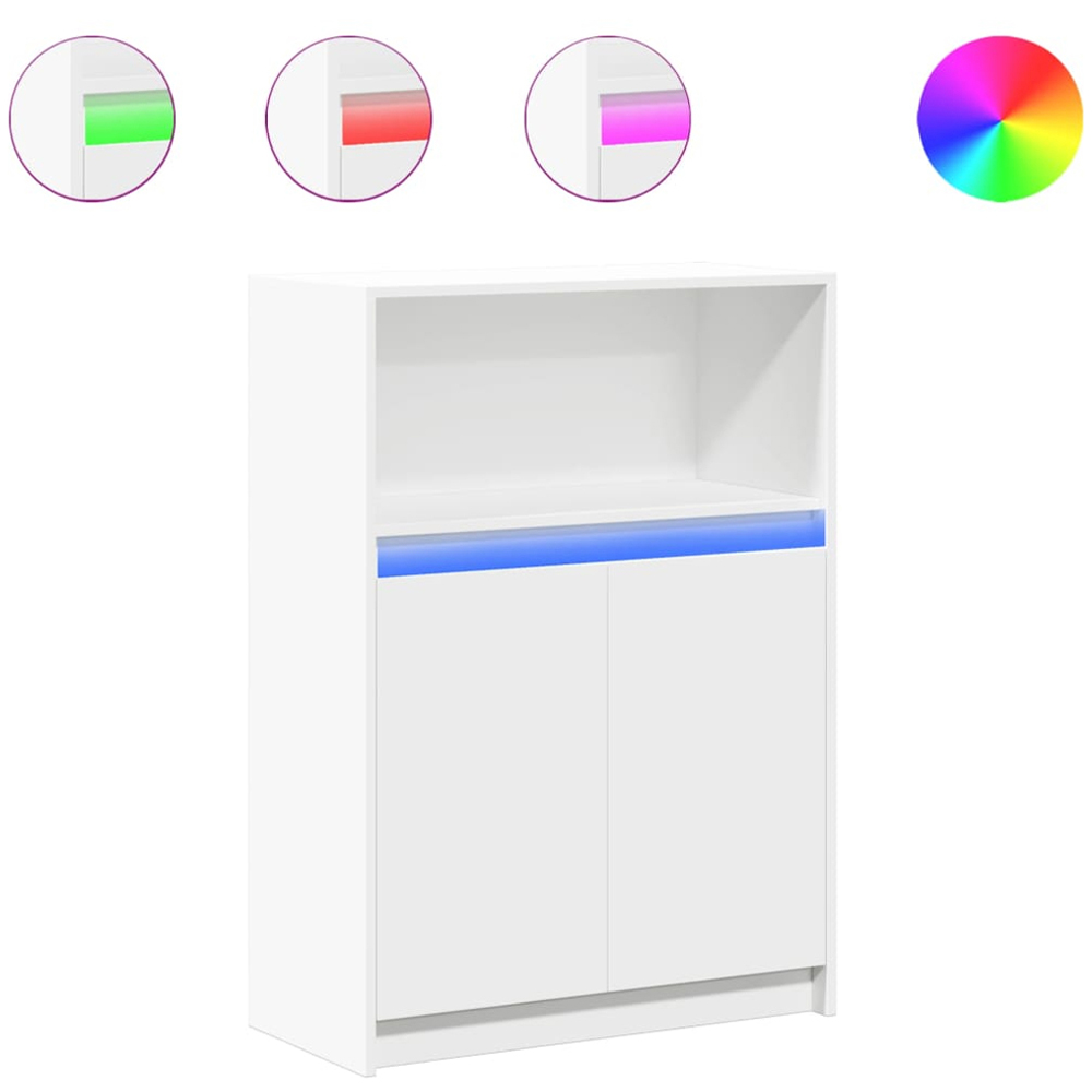 vidaXL 2 Door Single Open Shelf White LED Sideboard Image 3