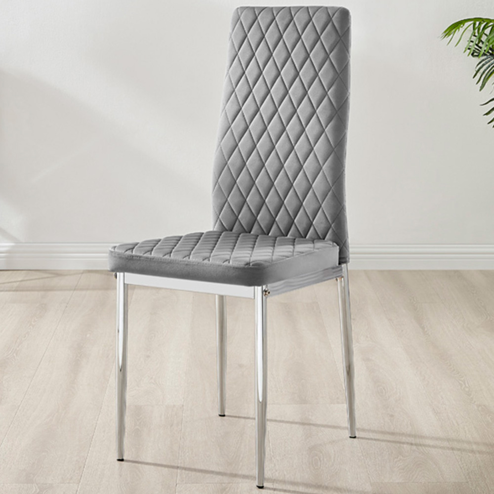Furniturebox Valera Set of 4 Grey and Chrome Velvet Dining Chair Image 1