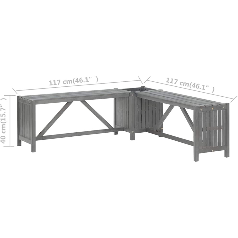 Walplus Grey Solid Acacia Wood Corner Garden Bench with Planter 117cm Image 9