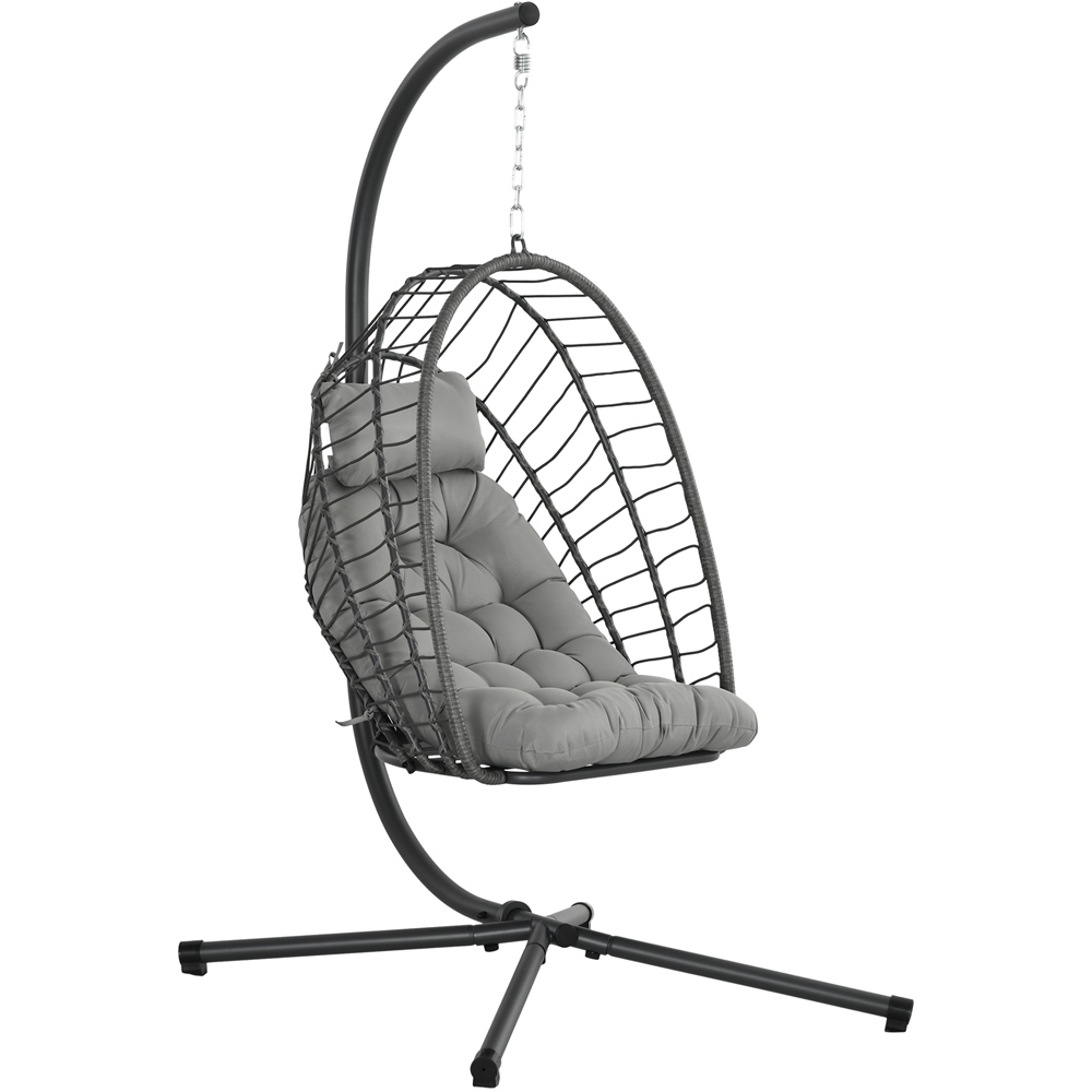 Outsunny Grey Rattan Swing Egg Chair with Cushions Image 2