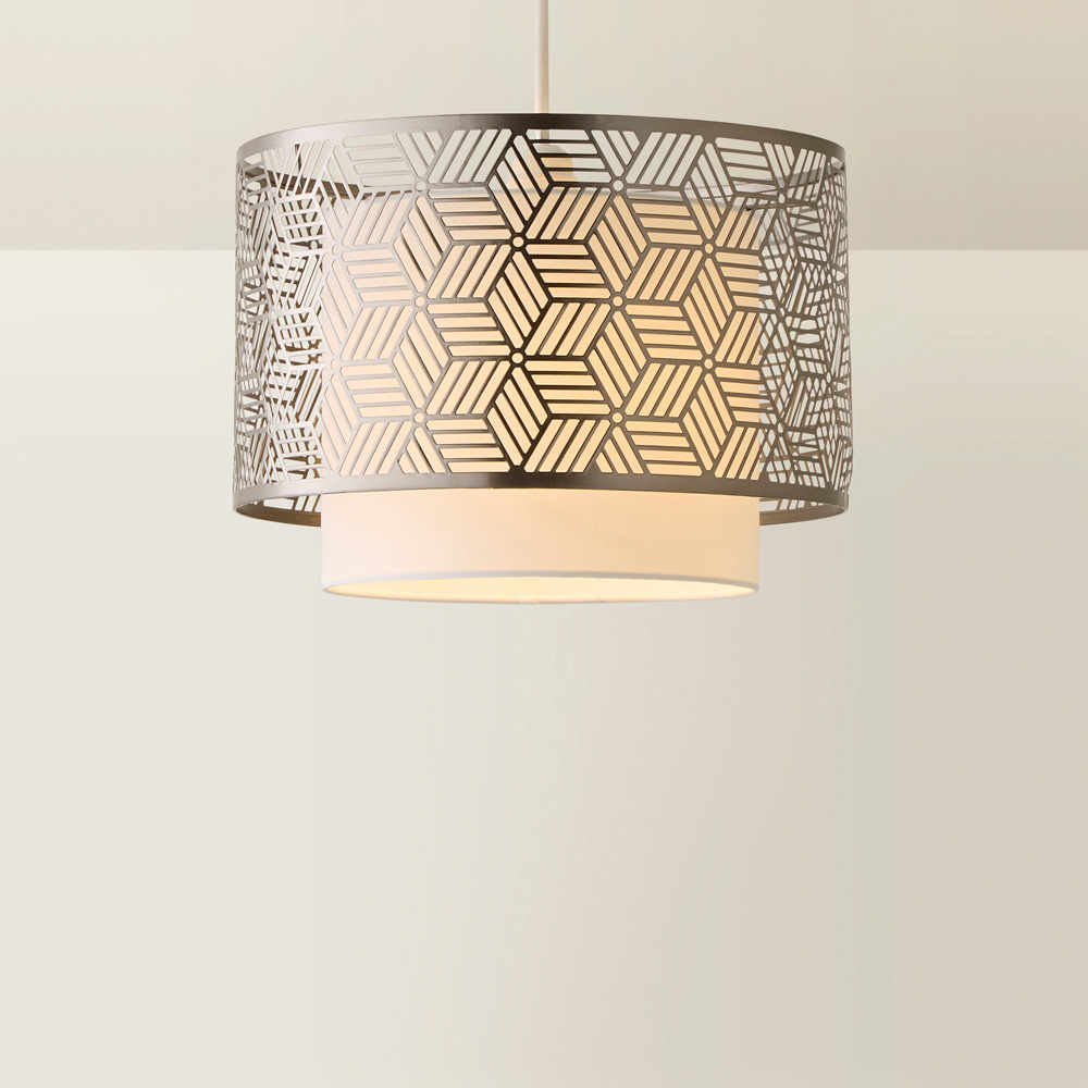 ValueLights Eugene Grey Geometric Drum Ceiling Lamp Shade Image 5