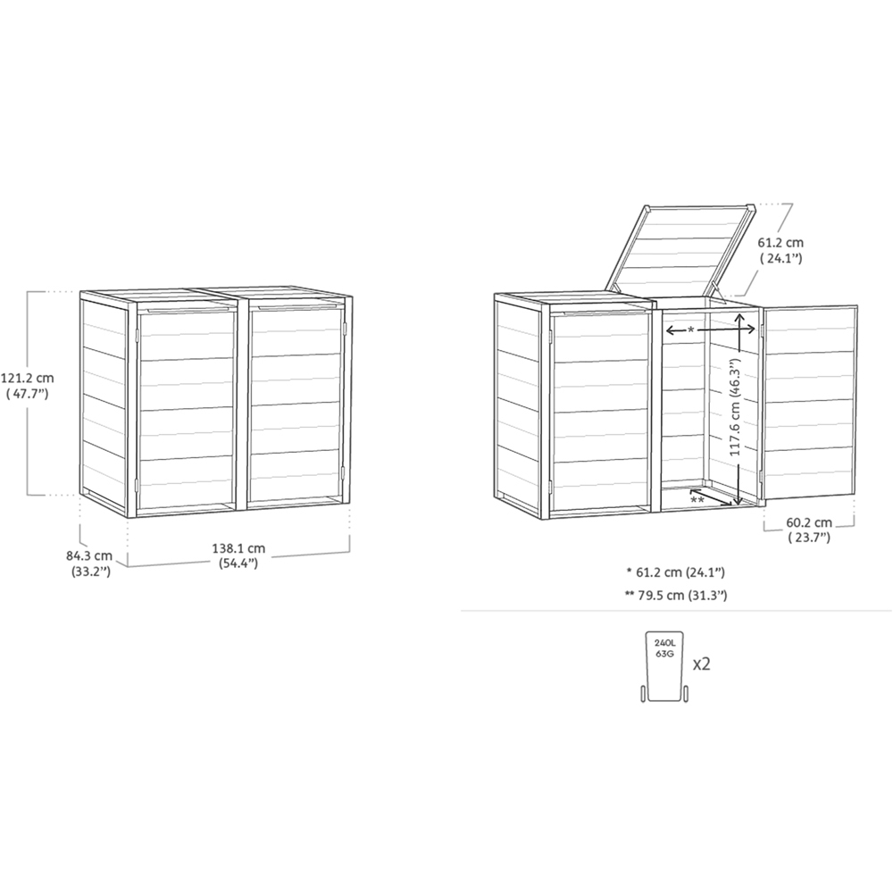 Keter Bin Hideaway 480L Graphite 2 Section Bin Storage Unit Image 9