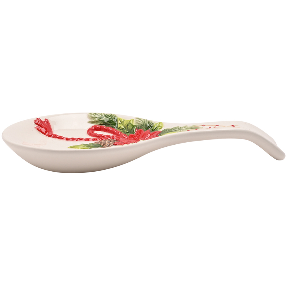 The Seasonal Gift Co Regal Tidings Christmas Poinsettia Ceramic Spoon Rest Image 3