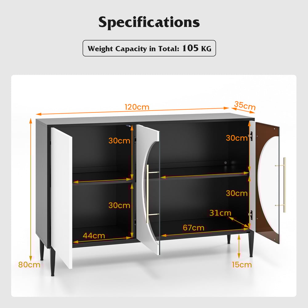 Costway 3 Door Black and White Sideboard Image 9
