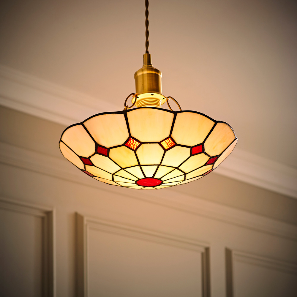 ValueLights Cortez Tiffany Style Traditional Red and Cream Pendant Light Shade Image 2