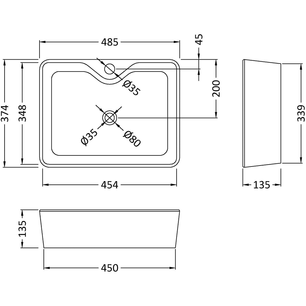 nuie White 1 Tap Hole Rectangular Vessel 485mm Image 2
