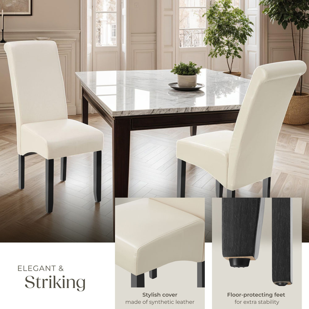 tectake Cream Faux Leather High Backrest Dining Chair Image 4