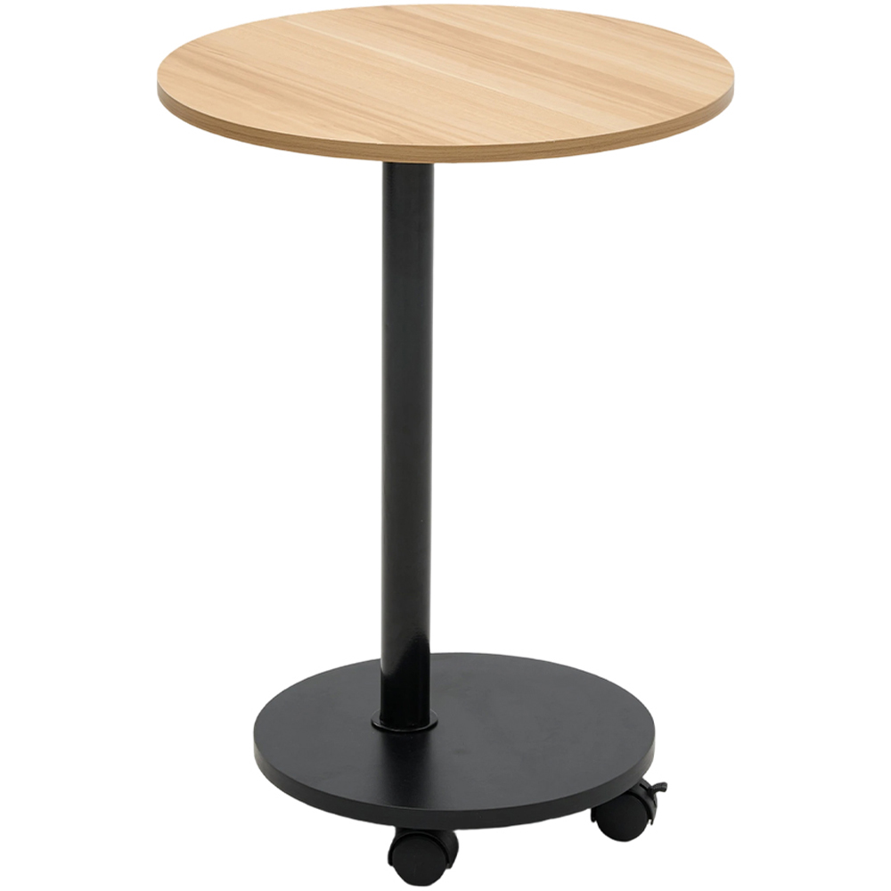 Living and Home Natural Wood Round Side Table with Lockable Castors Image 2