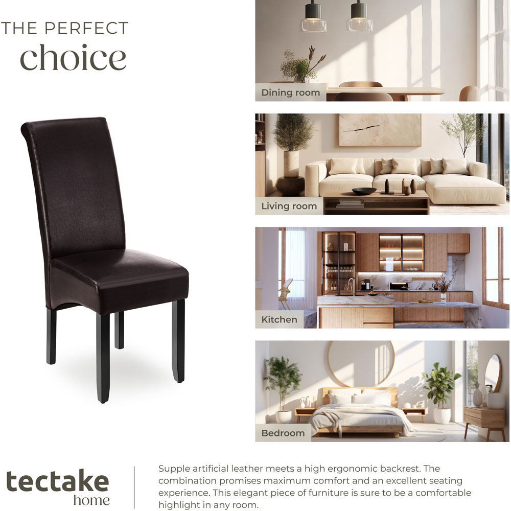 tectake Set of 4 Brown Faux Leather High Backrest Dining Chair Image 7