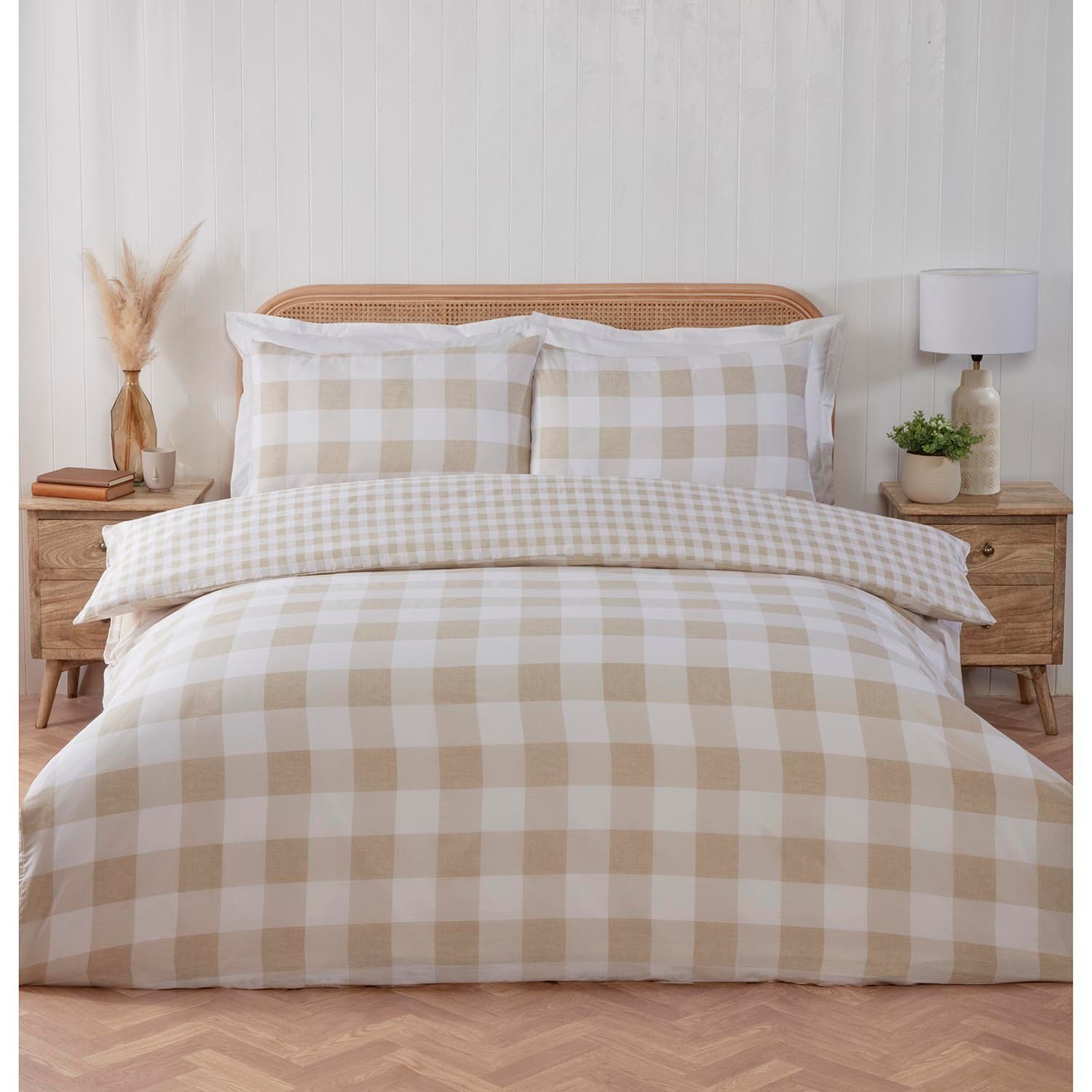 Portland Check Duvet Cover and Pillowcase Set - Natural / Superking Image 1