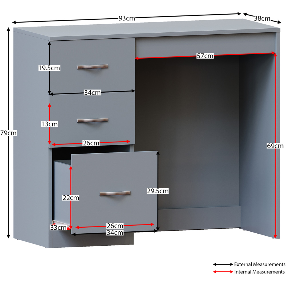 Vida Designs Riano 3 Drawer Grey Dressing Table Image 8