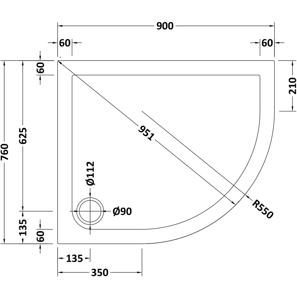 nuie White Slip Resistant Offset Quadrant Shower Tray Right Hand 900 x 760mm Image 2