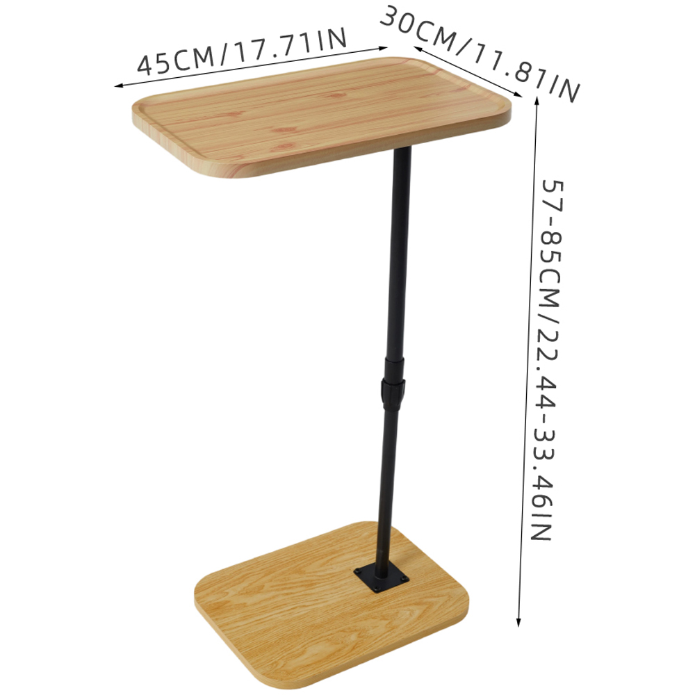 Living and Home Natural and Black Height Adjustable Side Table Image 9