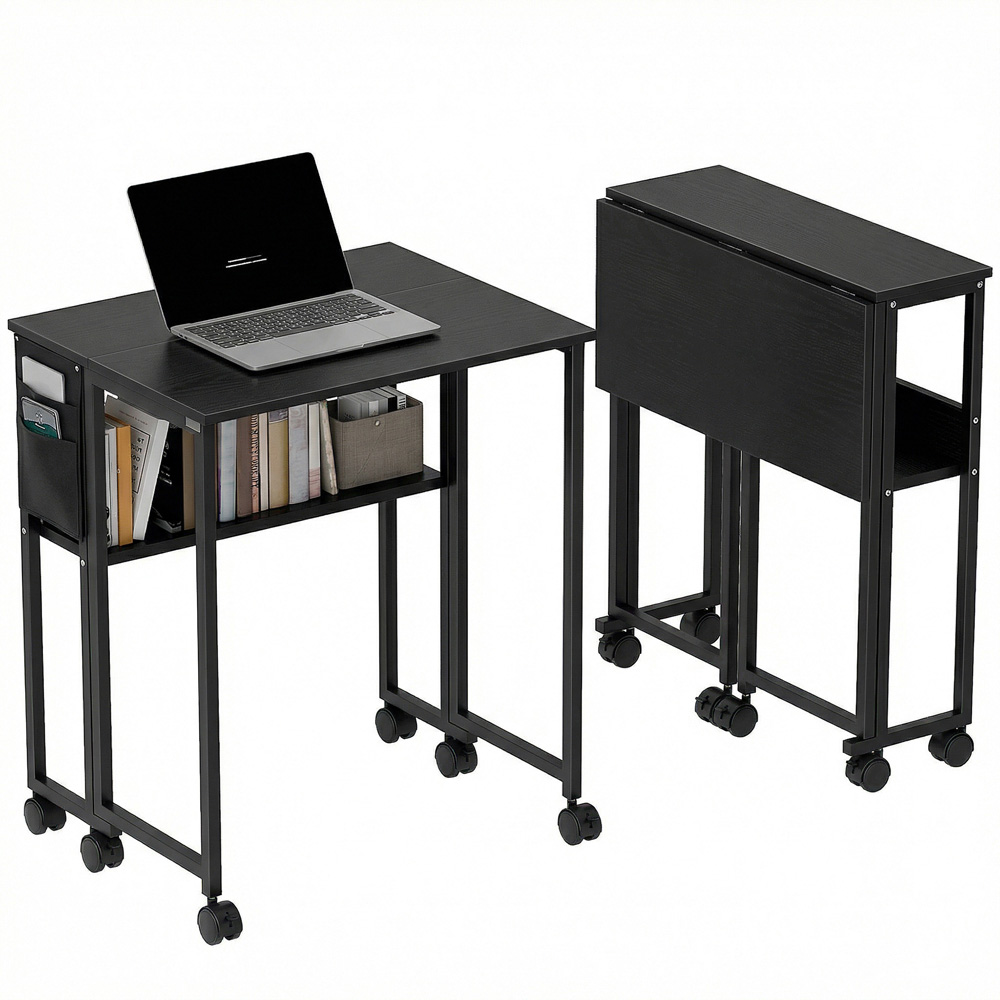 Portland Single Shelf Foldable Computer Desk with Storage Bag and Wheels Black Image 2