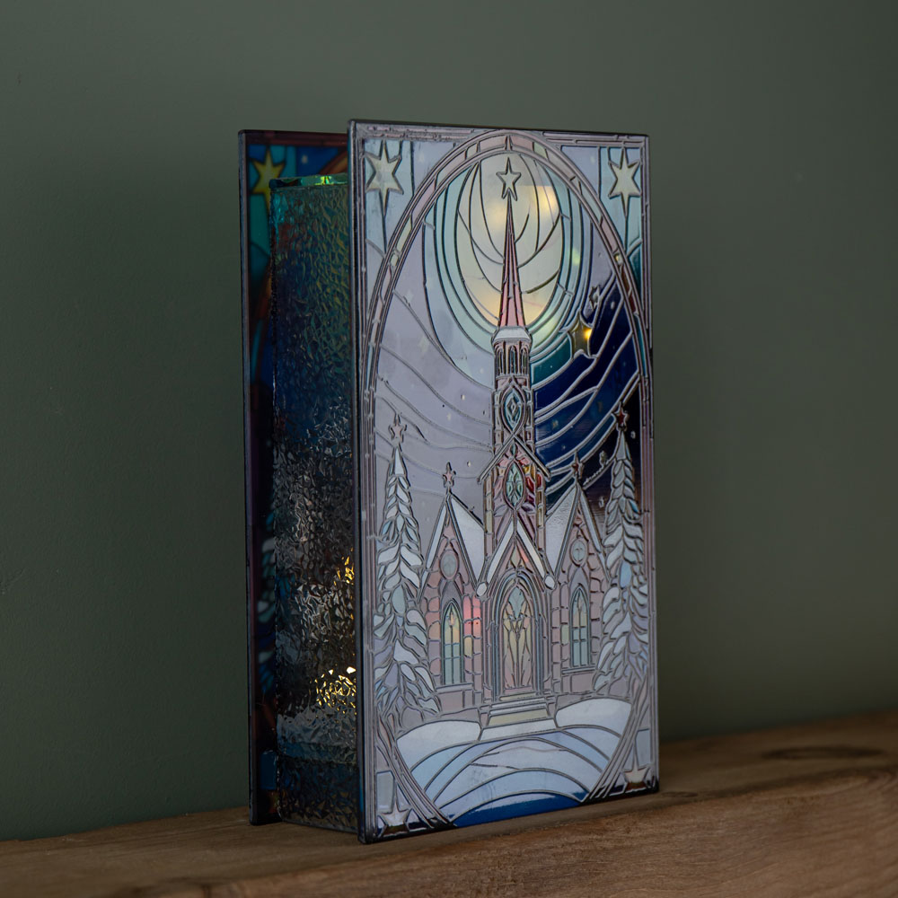 Samuel Alexander 50 Warm White LED Church Scene Light Up Stained Glass Decoration 21cm Image 6