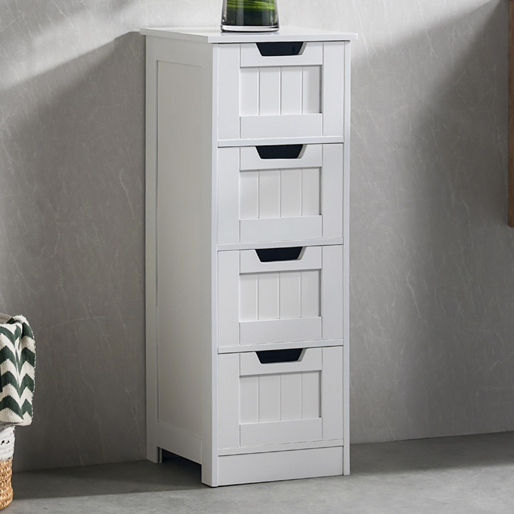 Bath Vida Priano 4 Drawer White Floor Standing Bathroom Cabinet Image 1