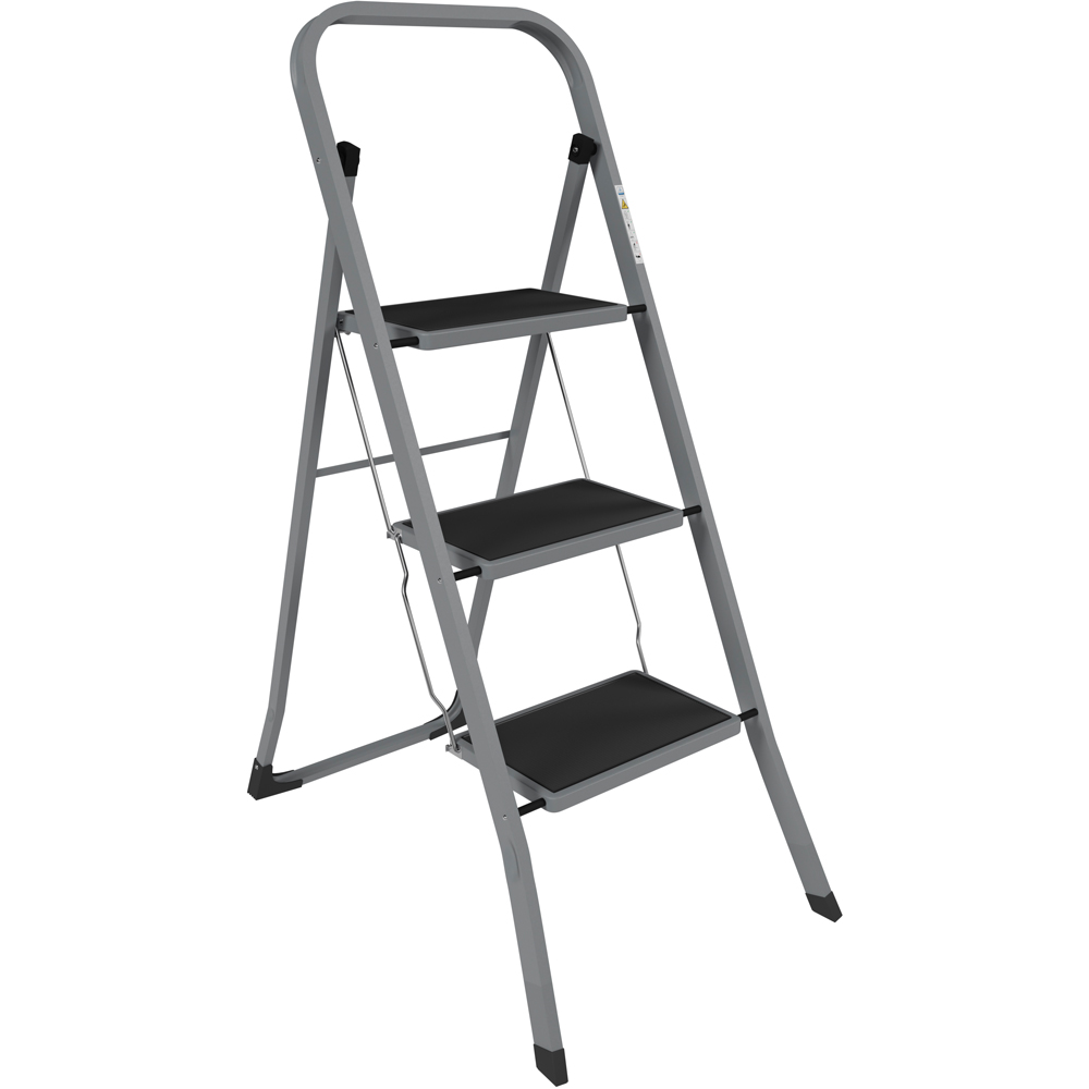 Home Vida 3 Step Grey Ladder with Anti Slip Mat Image 1