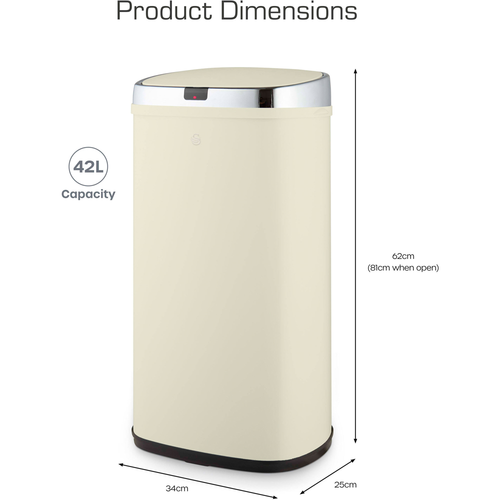 Swan Cream Stainless Steel Square Sensor Bin 42L Image 8