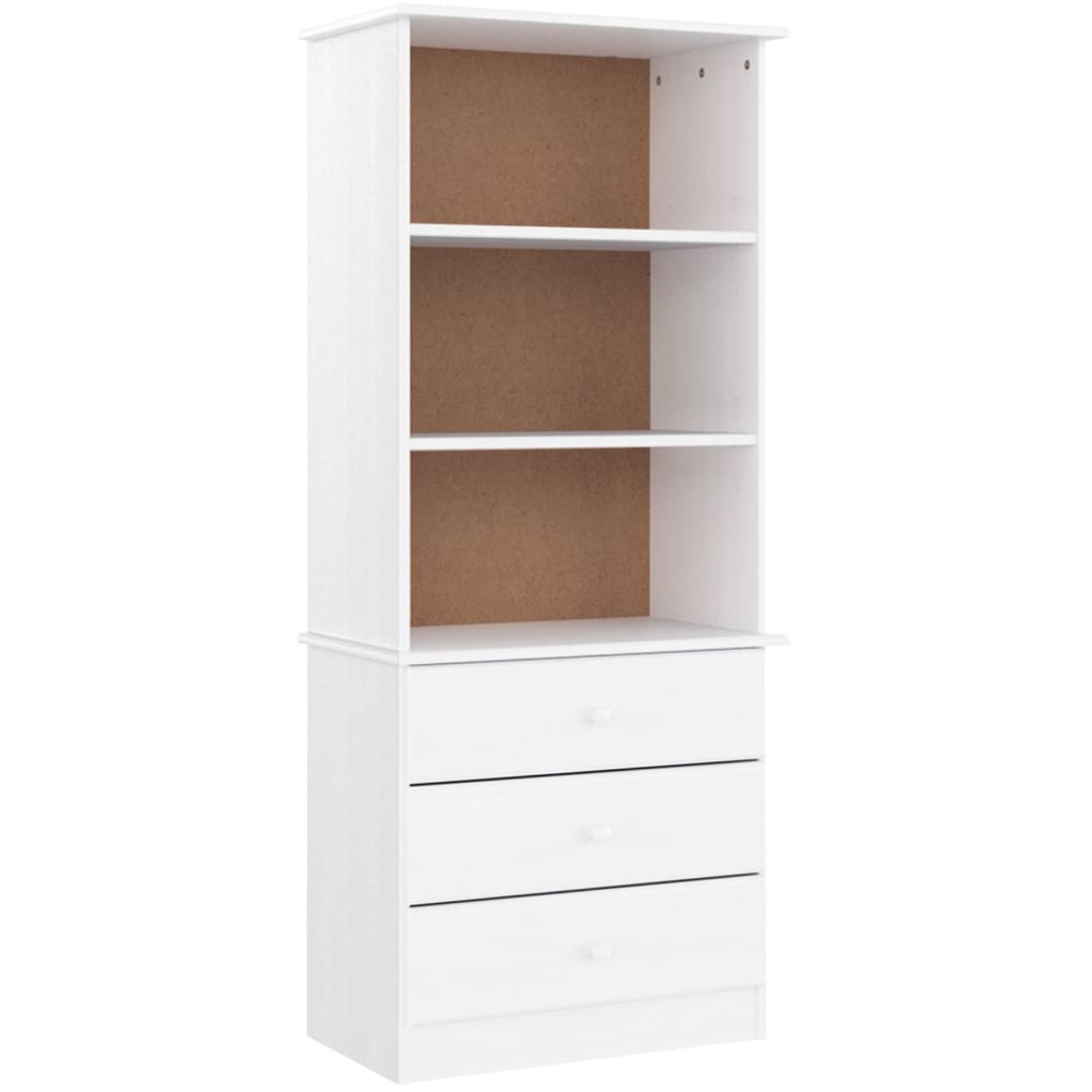vidaXL Alta 3 Drawer 3 Shelf White Solid Pine Wood Bookcase Image 2