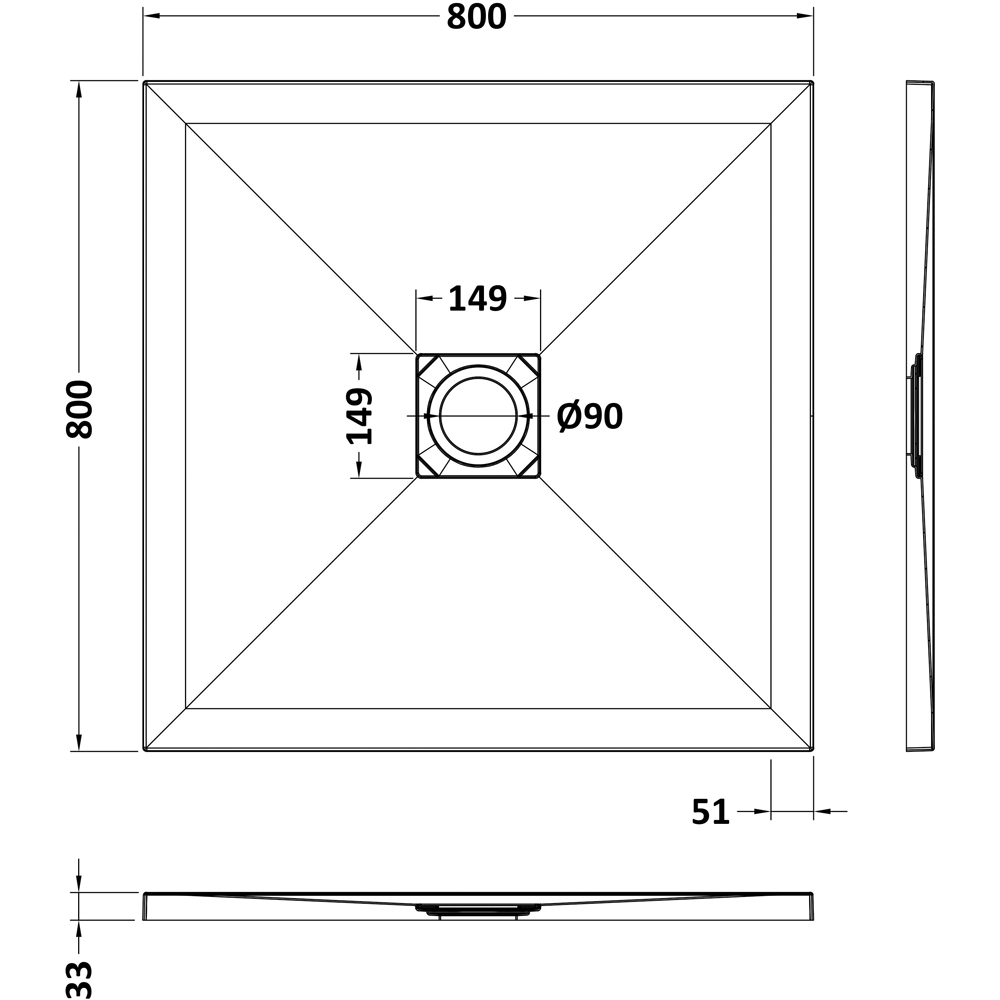 nuie Slate White Square Shower Tray 800 x 800mm Image 2