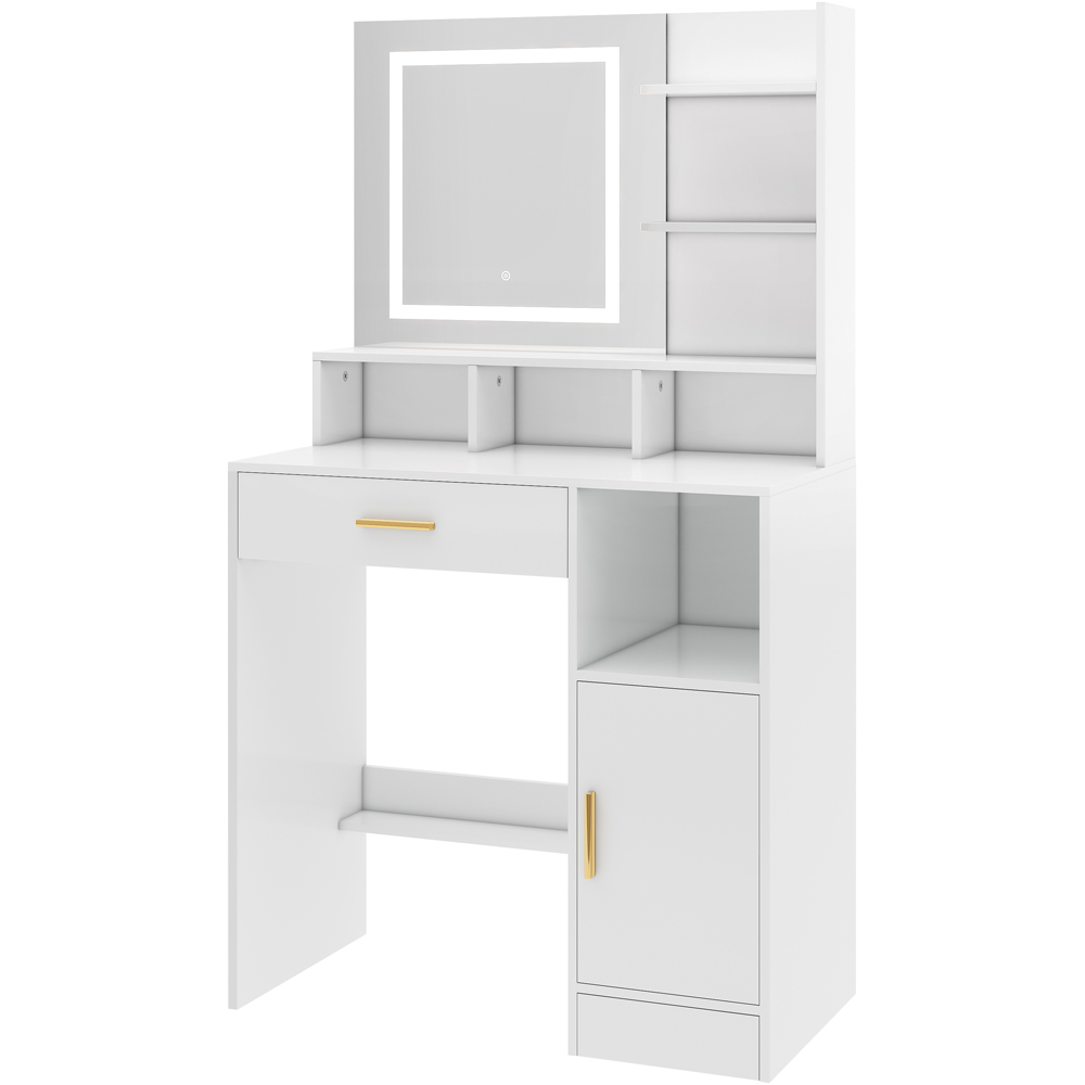 Brooklyn Truro Single Door Single Drawer 7 Shelf White Adjustable Dressing Table with LED Mirror Image 2