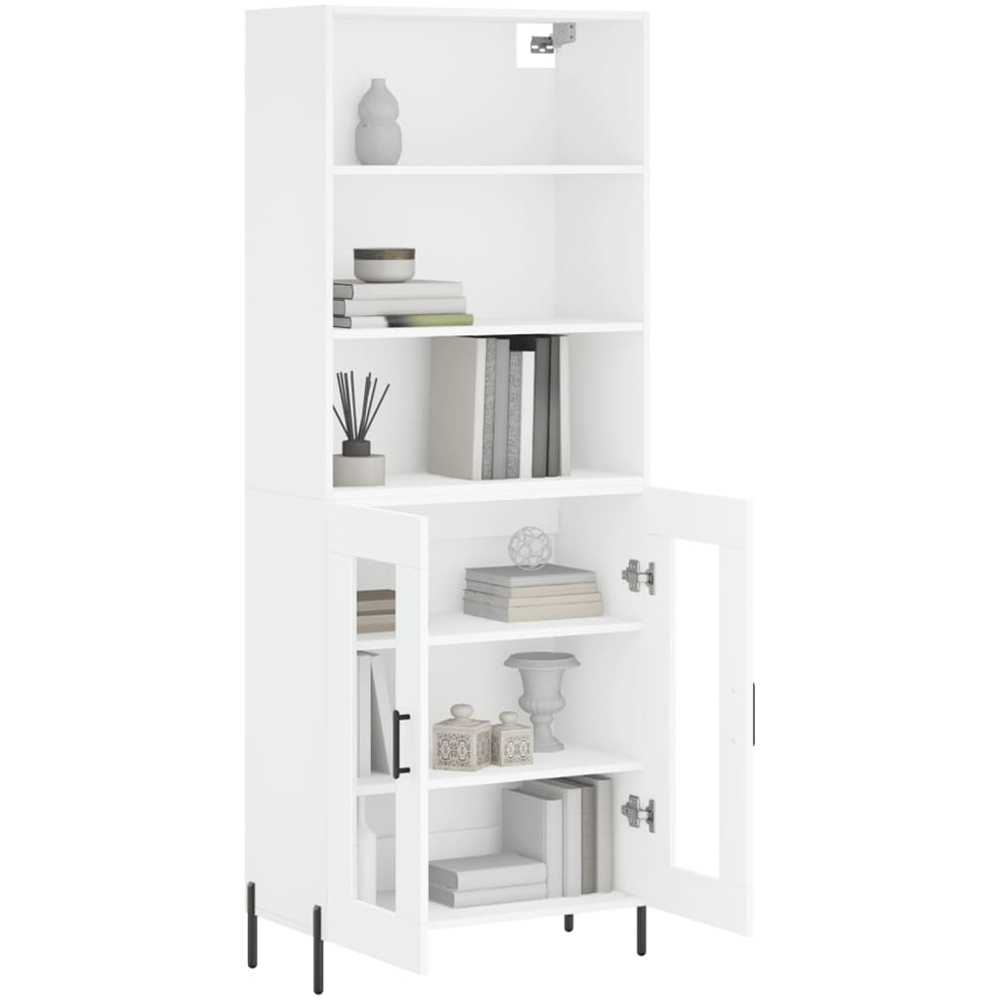 vidaXL 2 Glass Door 3 Open Shelf White Highboard with Metal Legs Image 3