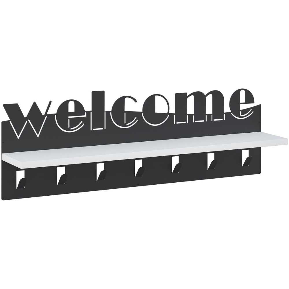 Decortie Welcome Single Shelf White Modern Hanger Shelf with 7 Hook Image 1